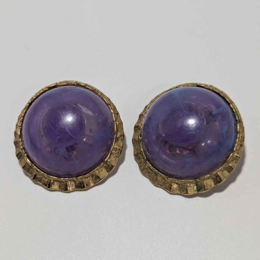 Vintage Gold And Purple Clip On Earrings